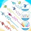 Yungyan 24 Sets Under the Sea Ocean Party Favors Goodie Cups with Lids and Straws for Birthday Decorations Reusable 16oz Plastic Candy Cups Plastic Straws for Birthday Party(Ocean Animals)