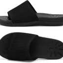 XIHALOOK Womens Knit Slides Ladies Yoga Mat Sandals Slip On Thick Cushion Slippers with Arch Support Casual Outdoor Indoor Walking Shoes Black, Size 10.5