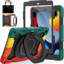 ROISKIN for iPad 10.2 Case 9th 8th 7th Generation with Screen Protector [15ft Drop Protection], 360° Rotating Kickstand Shoulder Strap Hand Grip Pencil Holder Kids Case for iPad 10.2 inch Case (Red-Black)