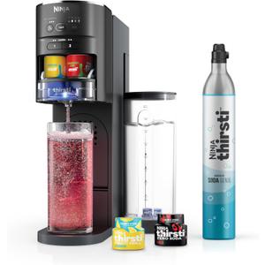 Ninja Thirsti Drink System, Soda Maker, Create Unique Sparkling & Still Drinks, Personalize Size & Flavor, Carbonated Water Machine, 60L CO2 Cylinder & Variety of Flavored Water Drops, Black WC1001