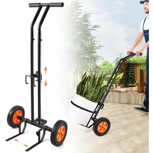 Plant Caddy with Wheels, Heavy Duty Plant Mover Cart with Adjustable Grabbing Arm and Strap, 175 LBS T-Handle Plant Dolly with Suction Cups for Plant Pots Garden Pot Trolley Indoor Outdoor Use, Black