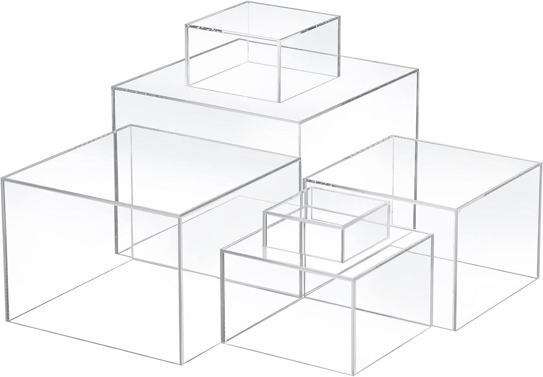 Geelin 6 Pack Acrylic Risers for Display Acrylic Cube Boxes Risers Display Stands with Hollow Bottoms Decorative Stand for Jewelry Candy Table Decor 6 Sizes(Clear,3 to 8 Inch,Square)