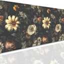 Black Background Flowers Desk Pad Mouse Pad,Large Floral Mouse Mat with Stitched Edges,Non-Slip Rubber Base Elegant Mousepad for Office PC Keyboard Laptop and Home Work Desk Mat(27.5X11.8 in)