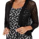 Women's Open Front Bolero Shrug Lightweight Knit Hollow Out Cropped Cardigan (Black, XL)