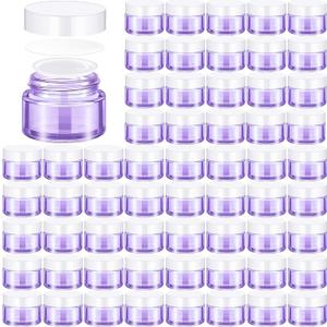 Domensi 60 Pcs 1oz Glass Jars with Lids Bulk Salve Tins Winter Cream Container Small Glass Cosmetic Jars for Travel Lip Balm with Inner Liners for Lotion Sample Cream(Light Purple, White Lids)