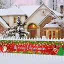 Merry Christmas Banner 8x1.6 ft Christmas Fence Banner Red Santa Reindeer Backdrop Outdoor Winter Holiday Xmas Yard Decorations