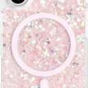 for iPhone 16 Plus Case, Clear Glitter MagSafe Compatible, Bling Sparkly Girly Case for iPhone 16 Plus, Magnetic Protective Phone Cover, Pink Glitter, Andromeda