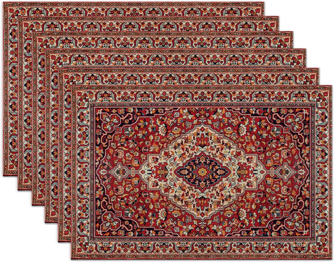 Boho Vintage Ethnic Placemats Set of 6 Washable Table Mats for Kitchen Dining Table,Heat-Resistant Place Mats for Indoor Outdoor Party Holiday Decoration