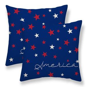4th of July Pillow Covers 24 x 24 Inch Set Of 2, Patriotic Blue Background American Red White Stars Decorative Throw Pillows Linen Outdoor Independence Day Cushion Case For Bed Couch Sofa Home Decor