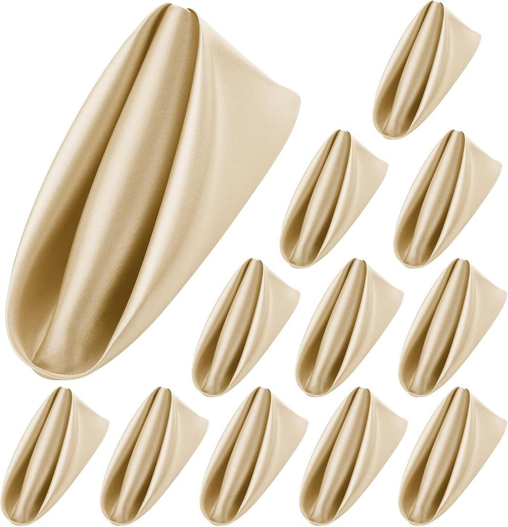 Aneco 12 Pieces Satin Napkins Soft Dinner Napkins Square Weddings Table Napkins 17 x 17 Inches for Restaurant Weddings Party Dinner Decoration (Champagne)