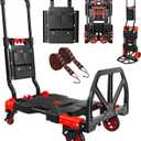 Folding Hand Truck, 2 in 1 Portable Heavy Duty Carrying Moving Dolly Cart with 4 Foldable Wheels and Retractable Handle Duty 330lbs (Red)