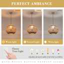Mgcanyu Boho Pendant Lights Kitchen Island Rattan Lights Fixture for Dining Room 15.8" Hand-Woven Chandelier Weaving Hanging Ceiling Light for Restaurant Living Room Bedroom Foyer Hallway