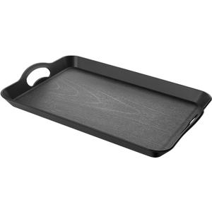 Black Serving Trays with Handles, 16 x 11 inch Rectangular Non Skid Multi-Purpose Plastic OttomanTray for Restaurant, Parties, Coffee Table, Kitchen
