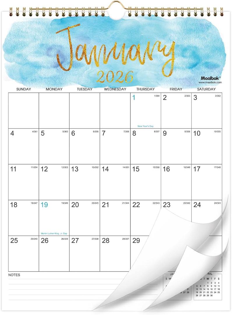 2026 Wall Calendar - Monthly Wall Calendar 2026 from Jan. 2026 - Dec. 2026, 8.5" x 11", Twin-Wire Binding, Large Blocks, Perfect for Home or Office