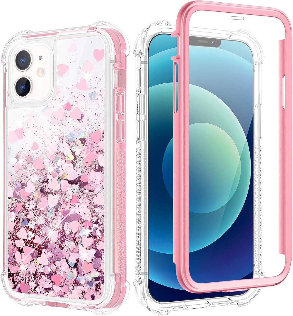 Caka Case for iPhone 12 Pro, iPhone 12 Glitter Case for Women Girls Full Body Bling Liquid Sparkle Flowing Quicksand Clear Protective Case for iPhone 12 Pro 12 (6.1 inches, 2020) (Rose Gold)