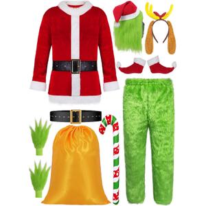 Adult Costume Men Green Suit Santa Claus Costume For Men Big Monster Xmas Costume Outfit KF027M