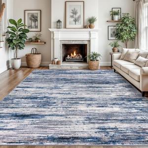 SIILOOM Navy Blue Gray Neutral Multi 10'x13' Modern Abstract Area Rug for Bedroom, Large Super Soft Washable Rug with Non-Slip, Non-Shedding Rugs for Living Room, Indoor Door Mat for Office Home Décor