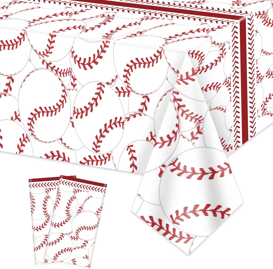 2Pcs Baseball Tablecloths, Rectangular Baseball Pattern Table Cloth Disposable Party Decorations Table Covers for Boys Sports Event Birthday Party Supplies, 51x86 Inch