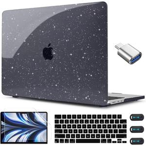 CISSOOK Black Glitter Case for MacBook Air 13.6 inch 2025 2024 2022 Release Model A3240 A3113 A2681, Sparkly Black Hard Shell Case with Keyboard Cover USB Adapter for MacBook Air 13 M2 M3 M4