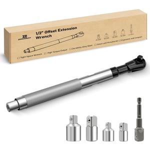 1/2" Offset Extension Wrench Impact Set for Electric with 3/8" & 1/4" Socket Adapter, Offset Torque Ratchet Wrench Ratchet Extender Set for Tight Spaces