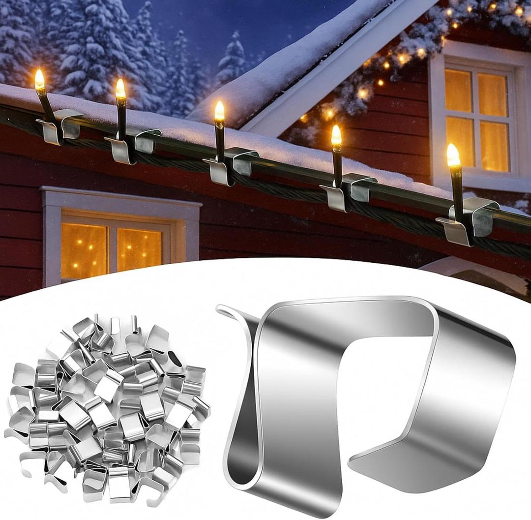 200 Pcs Lights Gutter Hook Clips for Hanging Outdoor Holiday Galvanized Lights Roof Hooks Christmas for Outside String Gutter Hangers Outdoor Seasonal Lighting for Halloween Xmas Decor (21 x 14.5 mm)