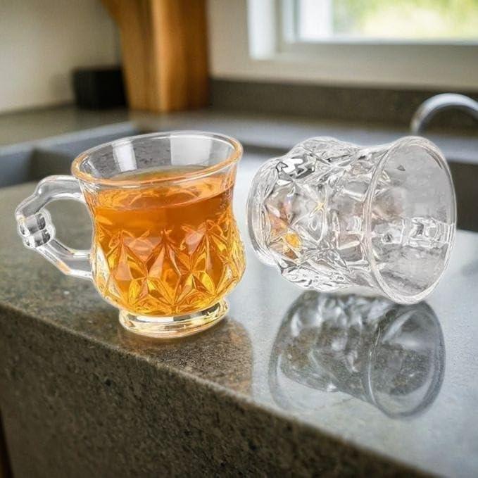MTRXX Clear Glass Tea Cups Set with Solid Handle  200ml Capacity  Pack of 6  Suitable for Tea, Coffee, and Beverages