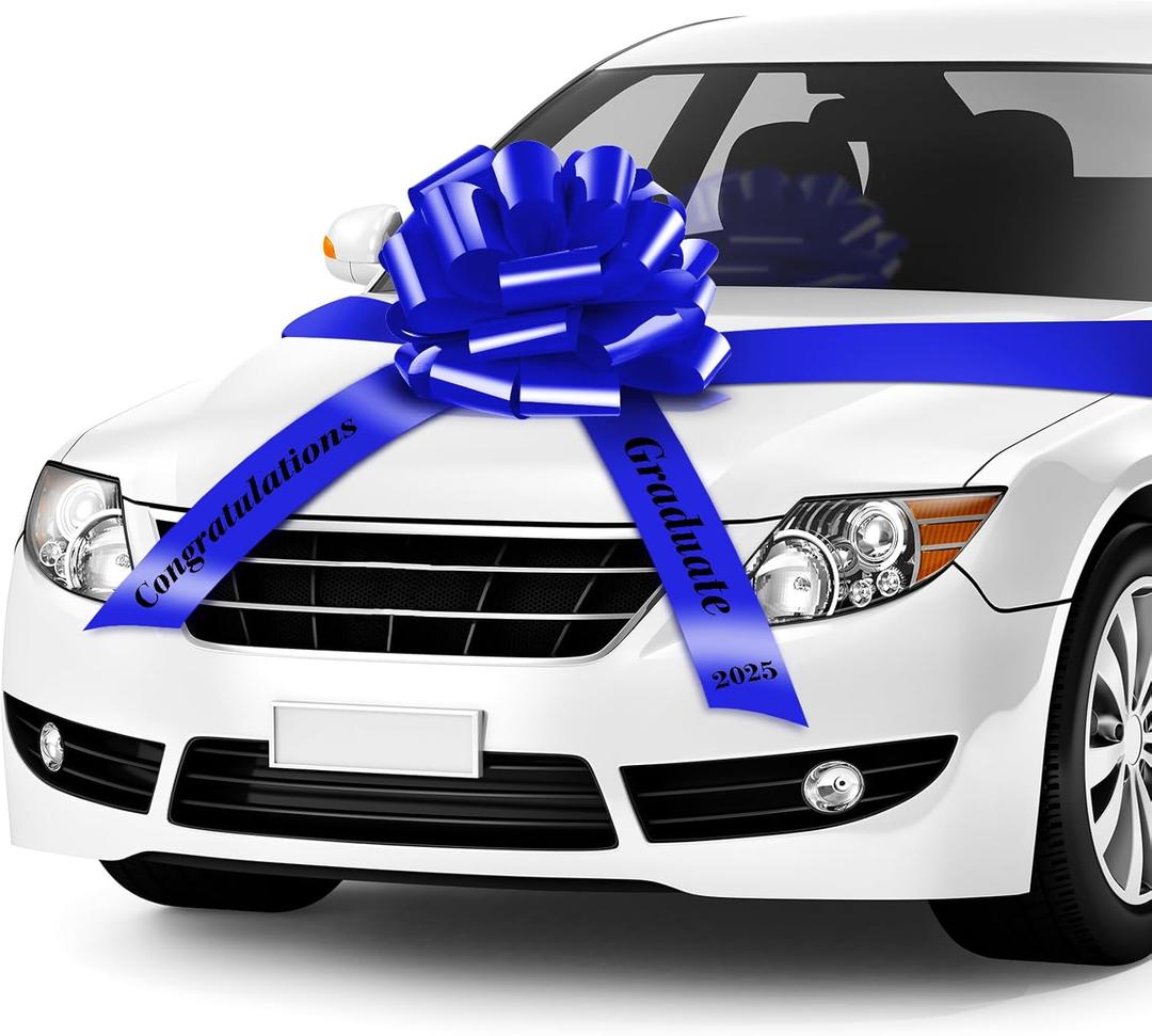 WILLBOND 20 Inch Graduate Big Car Bow Large Giant Graduation Congratulations Car Bow Ribbon for 2025 Graduation Gift Birthday Party Decoration(Blue)