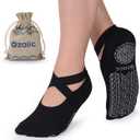 Ozaiic Pilates Socks for Women Non Slip Grip, Yoga Socks with Grippers for Barre, Hospital, Ballet, Dance, Barefoot Workout (One Size, Black 1p)