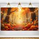 Fall Backdrop Autumn Golden Maple Forest Photography Background Banner Fall Maple Leaves Pumpkin Decorations Thanksgiving Party Supplies Farm Harvest Event Banner 71x43 Inchs
