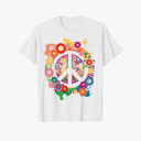 Peace Sign Colorful Flowers Hippie Retro 60s 70's T-Shirt Size XS