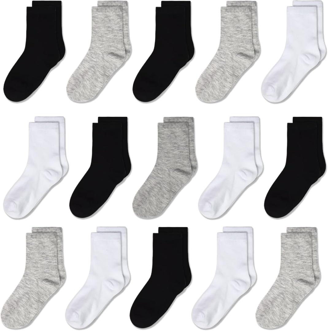 Toddlers Kids Crew Socks 15 Pairs Boys Girls Socks Casual Athletic Dress Socks for Kids 1-14 Years