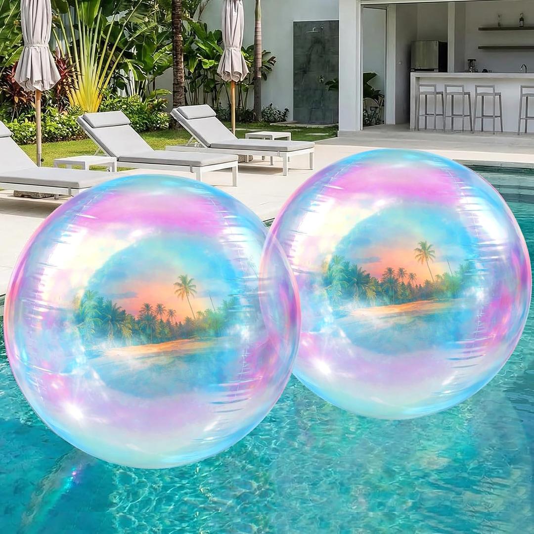 Shappy 2 Pcs Giant Iridescent Balloons Large 4d Round Ball Balloons 60 Inch Giant Huge Aluminum Shiny Foil Balloon for Wedding Birthday Bachelorette Graduation Baby Shower Party Decoration