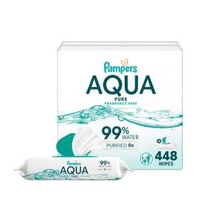 Pampers Aqua Pure Baby Wipes, 99% Water, Unscented, 8-Pack 448 Total Wipes