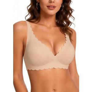 COOL CUTE Jelly Bras for Women Wireless Comfort Bralette for Women Seamless Everyday Bra Soft Support Invisible T-Shirt Bra (Beige, L)