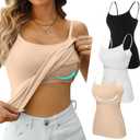V FOR CITY Cotton Non Padded Shelf Bra Camisole Tops for Women Adjustable Spaghetti Strap Tank Top Summer Cami Shirt 3 Pack (X-Large, Black/White/Apricot Peach)
