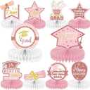 10PCS Class of 2025 Graduation Party Decorations 2025 Congrats Grad Honeycomb Centerpieces Congratulate Graduation Table Toppers for Graduation Party Favor Supplies(Rose gold)