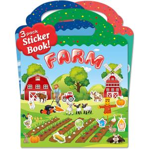 Benresive Reusable Sticker Book for Toddlers 2-4 Years, 3 Sets Travel Stickers for Kids, Waterproof Sticker Books for Toddlers 1-3, Crafts Activities for Todddlers 1-3 2-4 3-5
