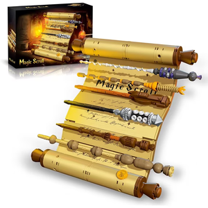 serfiman Magic Scroll Building Block Set with 7 Unique Wizard Wands, Fantasy Movie Inspired DIY Construction ToyDesk Shelf Decor for Adults, Ideal Gift for Fantasy Fans & Collectors