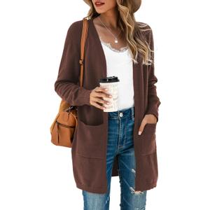TASAMO Women's Kimono Cardigan Long Sleeve Open Front Casual Knit Sweaters Coat Oversized Soft Outwear with Pockets, XL