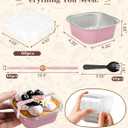 YQER 60 Pack 10oz Mini Cake Pans with Lids, Spoons, Stickers - Disposable Square Brownie Baking Cups - Individual Small Aluminum Foil Loaf Tins for Muffin, Ramekins, Cupcake - Catering, Gift, Pink