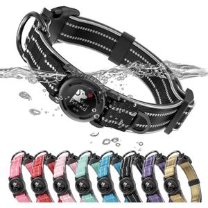 Upgrade Airtag Dog Collar,with IPX8 Waterproof AirTag Holder | Reflective Ultra-Durable | Soft Padded | Lock Buckle | Heavy Duty | Fit Small Medium Large DogsBlackL(17"23")