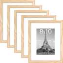 upsimples 8x10 Picture Frame Set of 5, Display Pictures 5x7 with Mat or 8 x 10 Without, Wall Gallery Photo Frames, Natural