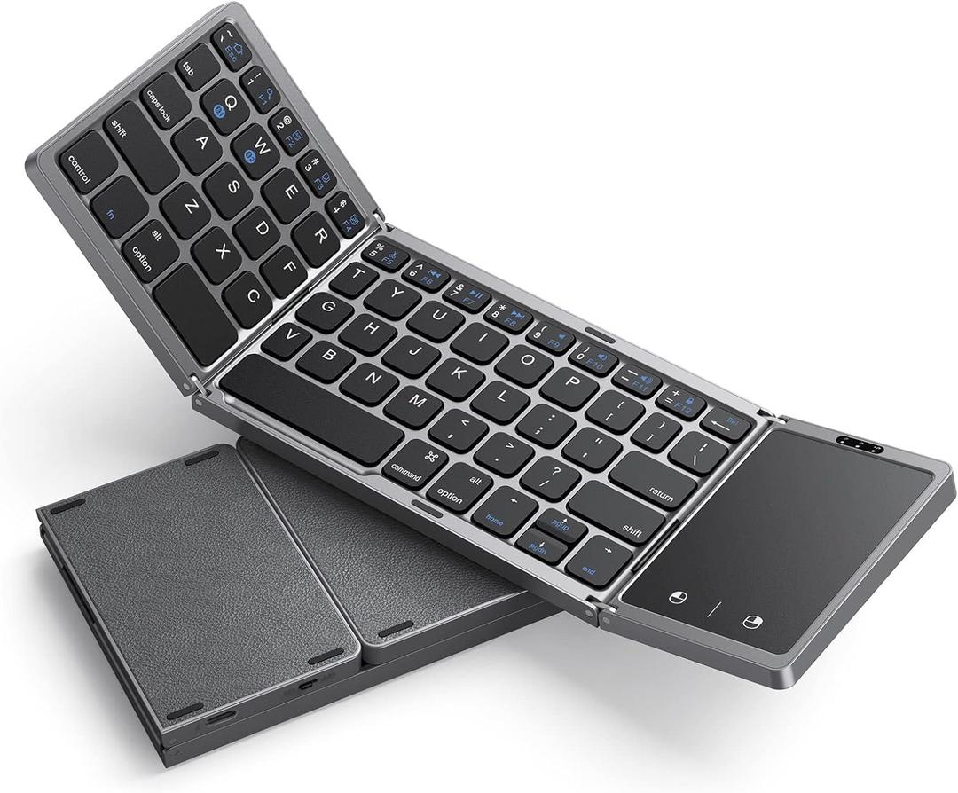 Seenda Foldable Bluetooth Keyboard for Travel, Tri-Folding Wireless Portable Keyboard with Touchpad, Rechargeable Multi-Device Small Keyboard, for Laptop, Tablet PC, Smartphone, Windows, iOS, Android