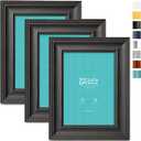 LaVie Home 5x7 Picture Frames (3 Pack, Black Wood Grain) Rustic Photo Frame Set with High Definition Glass for Wall Mount & Table Top Display