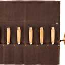 Chisel Roll,6 Pockets Roll Up Tool Pouch,Waxed Canvas Small Tool Roll Organizer and Wrench Roll Up Pouch,Store Chisel,Wrench,Pliers,Carving Knife (Brown)
