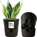 Flower and Plant Pot, Self Watering Plastic Plants Planter with Drainage Holes and Saucers, Modern Outdoor Indoor Decorative Flower Pot for Plants, Flowers, Herbs, Succulents (Grey, 6.5 inch)