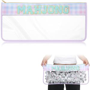 1 PCS American Mahjong Bag - Empty Mahjong Tiles Bag Only with Zippered & Letters, Case Only(Blue Plaid, Moh-jong)