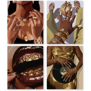RLTXBUK 4 Pack Vintage Black Women Vinyl Record Diamond Art Kits, Black Woman Girl Gifts Gem Diamond Painting Art Kits for Adults Beginners, African American Gifts 9.8x11.8 Inch, 10 x 11.8 inches