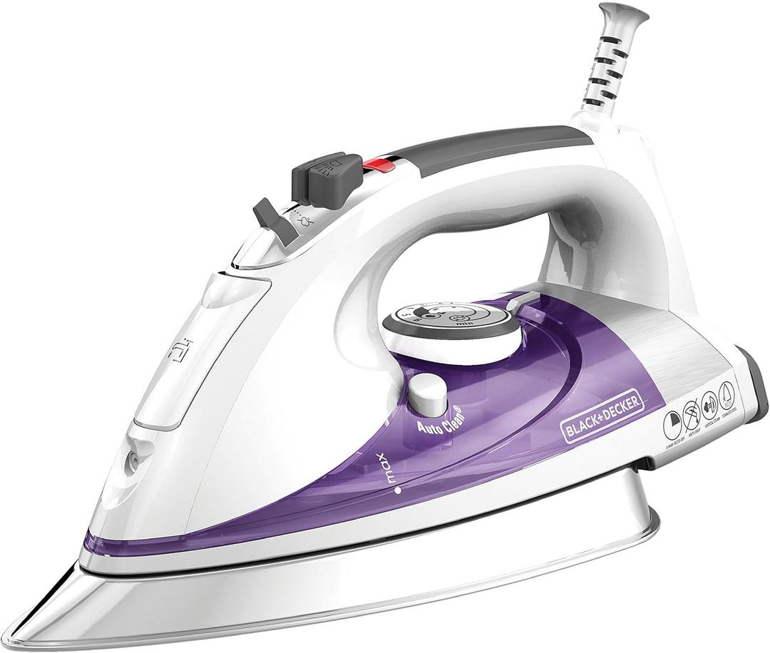 BLACK+DECKER IR1350S Professional Steam Iron with Stainless Steel Soleplate and ExtraLong Cord, Purple