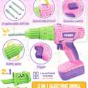 Kids Tool Set with Electric Toy Drill Chainsaw Jigsaw Toy Tools for Girl, Realistic Kids Power Construction Pretend Play Tools Set Toddler Toys Playset Kit for Toddler Boy Girl Kid Child Tool Toy Pink